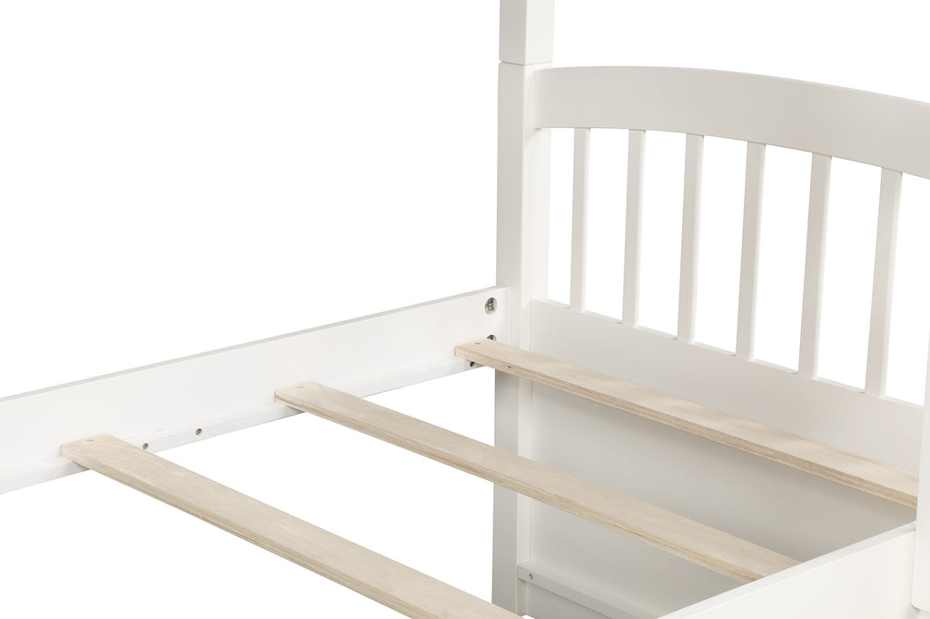 LuxxHomes  White Twin Over Twin Bunk Bed with Trundle and Drawers