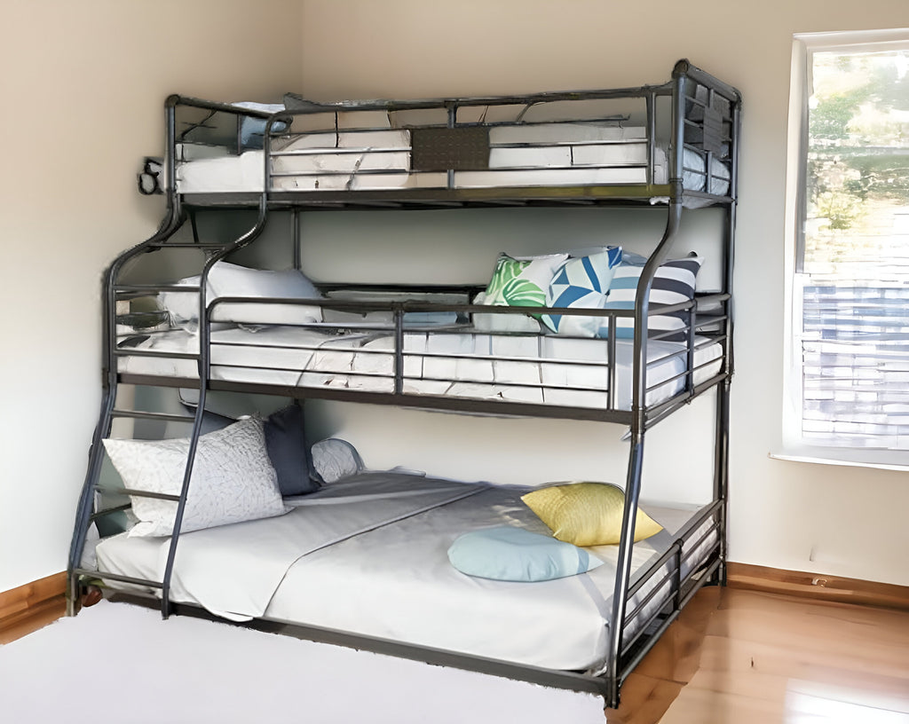 LuxxHomes  Black Twin XL over Full XL over Queen Size Bunk Bed