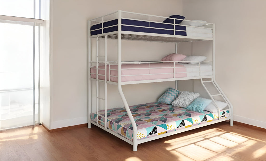 LuxxHomes  White Twin XL over Full XL over Queen Size Bunk Bed