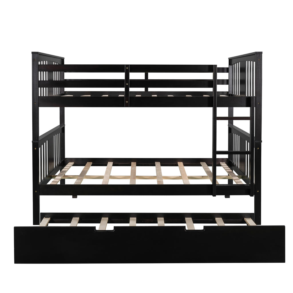 LuxxHomes  Brown Double Full Size Over Twin Trundle Bunk Bed