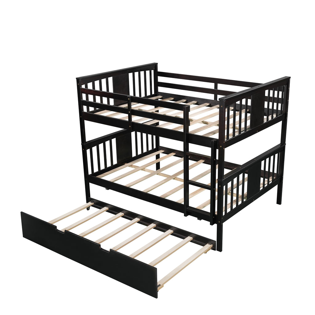 LuxxHomes  Brown Double Full Size Over Twin Trundle Bunk Bed