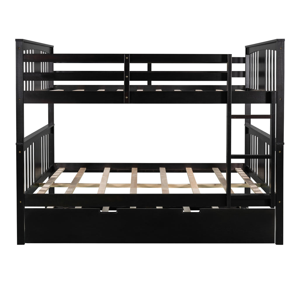 LuxxHomes  Brown Double Full Size Over Twin Trundle Bunk Bed