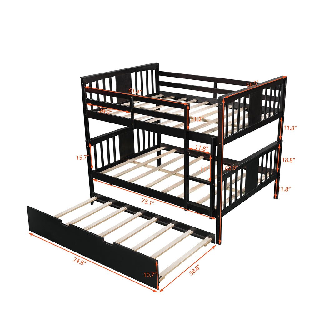 LuxxHomes  Brown Double Full Size Over Twin Trundle Bunk Bed