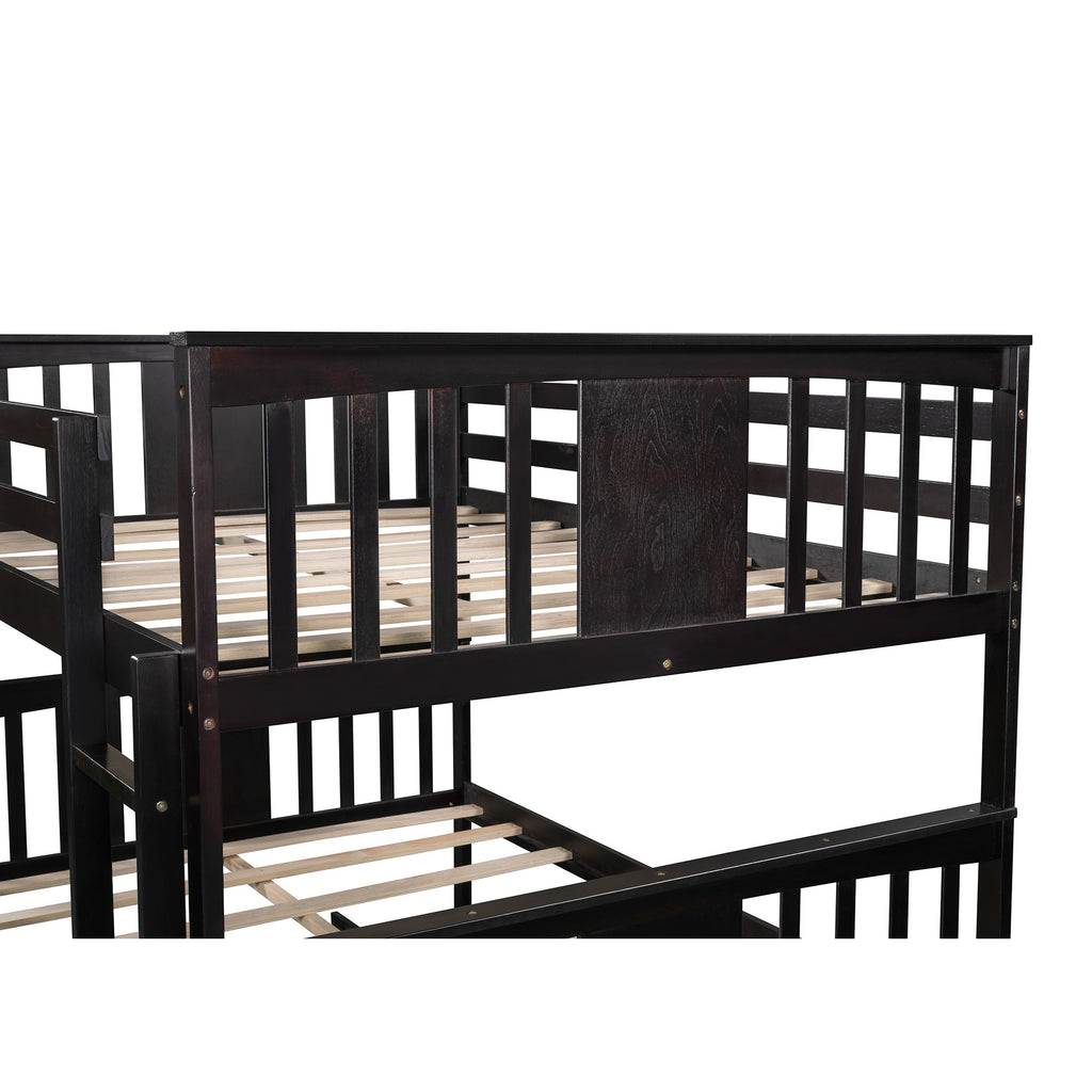 LuxxHomes  Brown Double Full Size Over Twin Trundle Bunk Bed