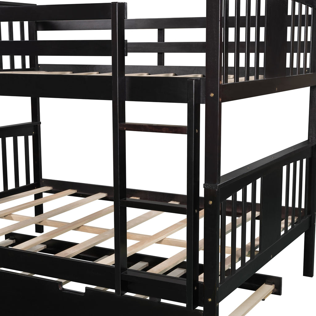 LuxxHomes  Brown Double Full Size Over Twin Trundle Bunk Bed