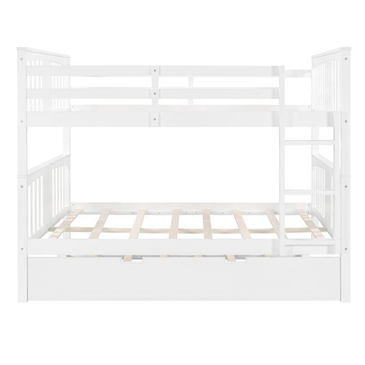 LuxxHomes  White Double Full Size Over Twin Trundle Bunk Bed