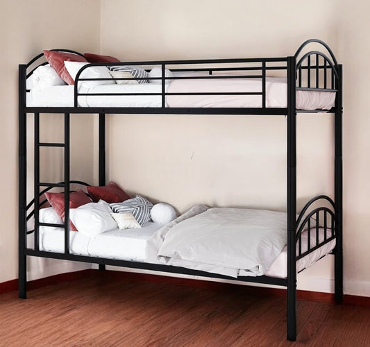 LuxxHomes  Black Modern Classic Twin Over Twin Metal Bunk Bed