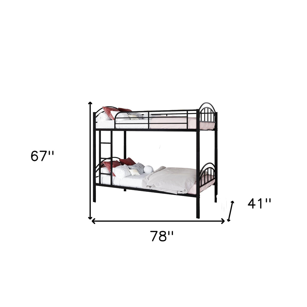 LuxxHomes  Black Modern Classic Twin Over Twin Metal Bunk Bed