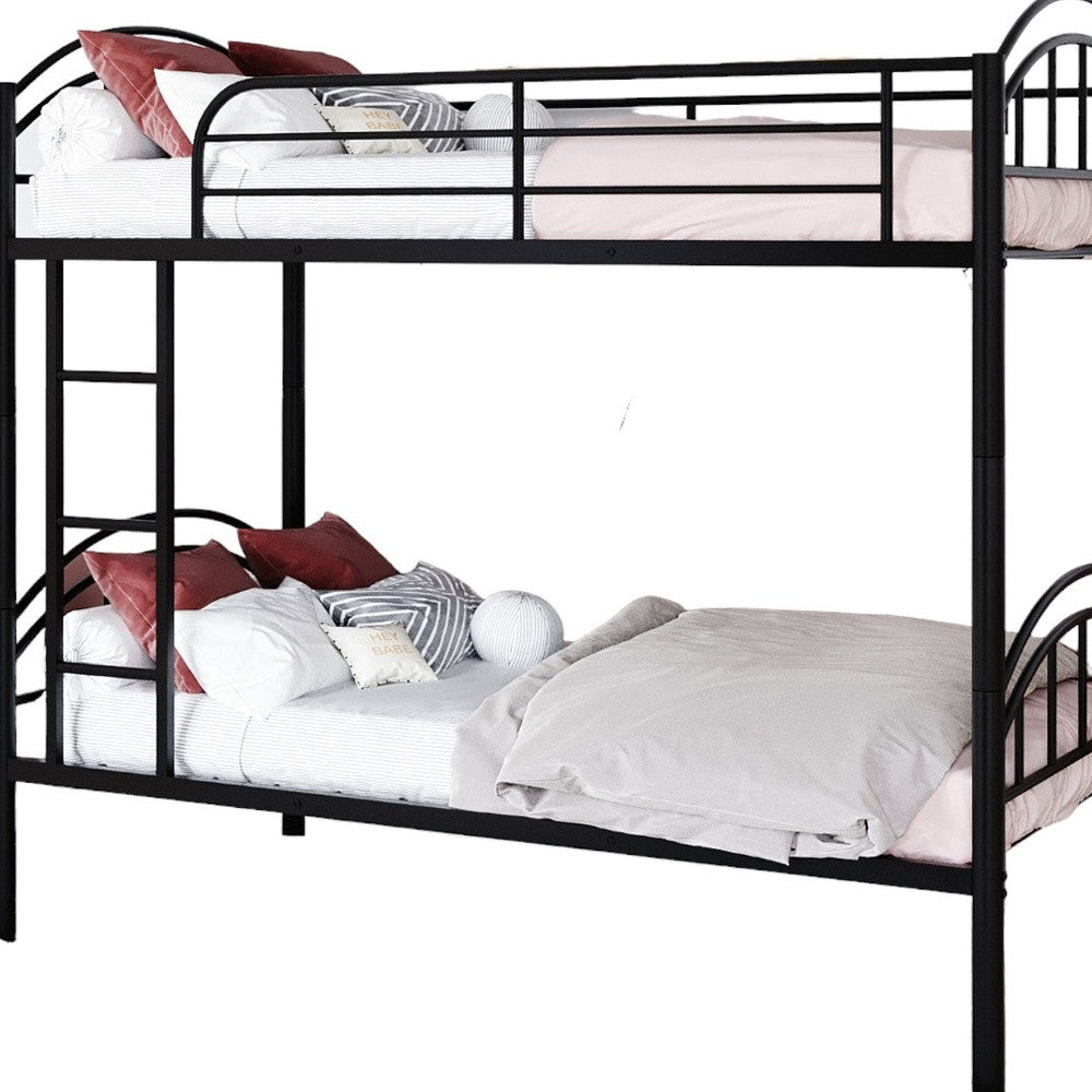 LuxxHomes  Black Modern Classic Twin Over Twin Metal Bunk Bed