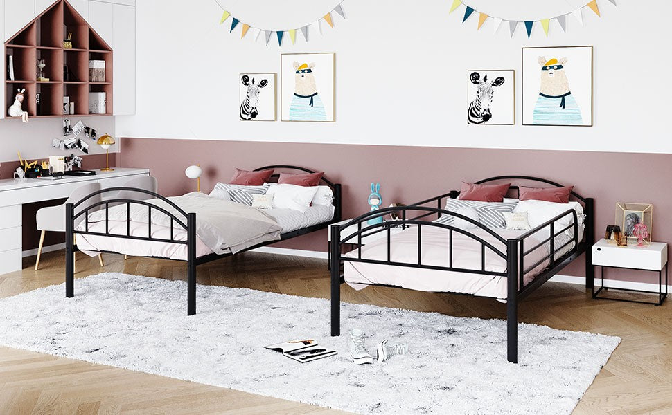 LuxxHomes  Black Modern Classic Twin Over Twin Metal Bunk Bed