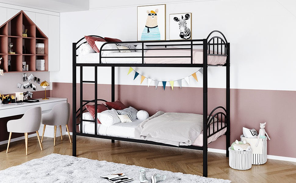 LuxxHomes  Black Modern Classic Twin Over Twin Metal Bunk Bed