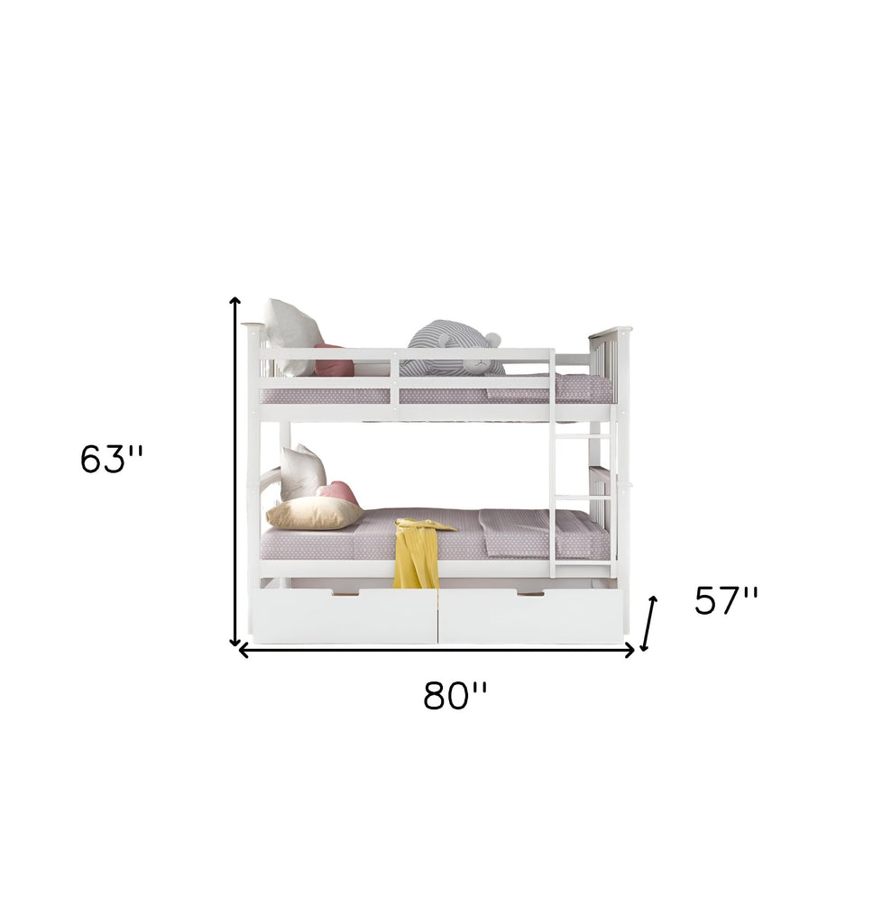 LuxxHomes  Modern White Full Over Full Bunk Bed with Two Drawers