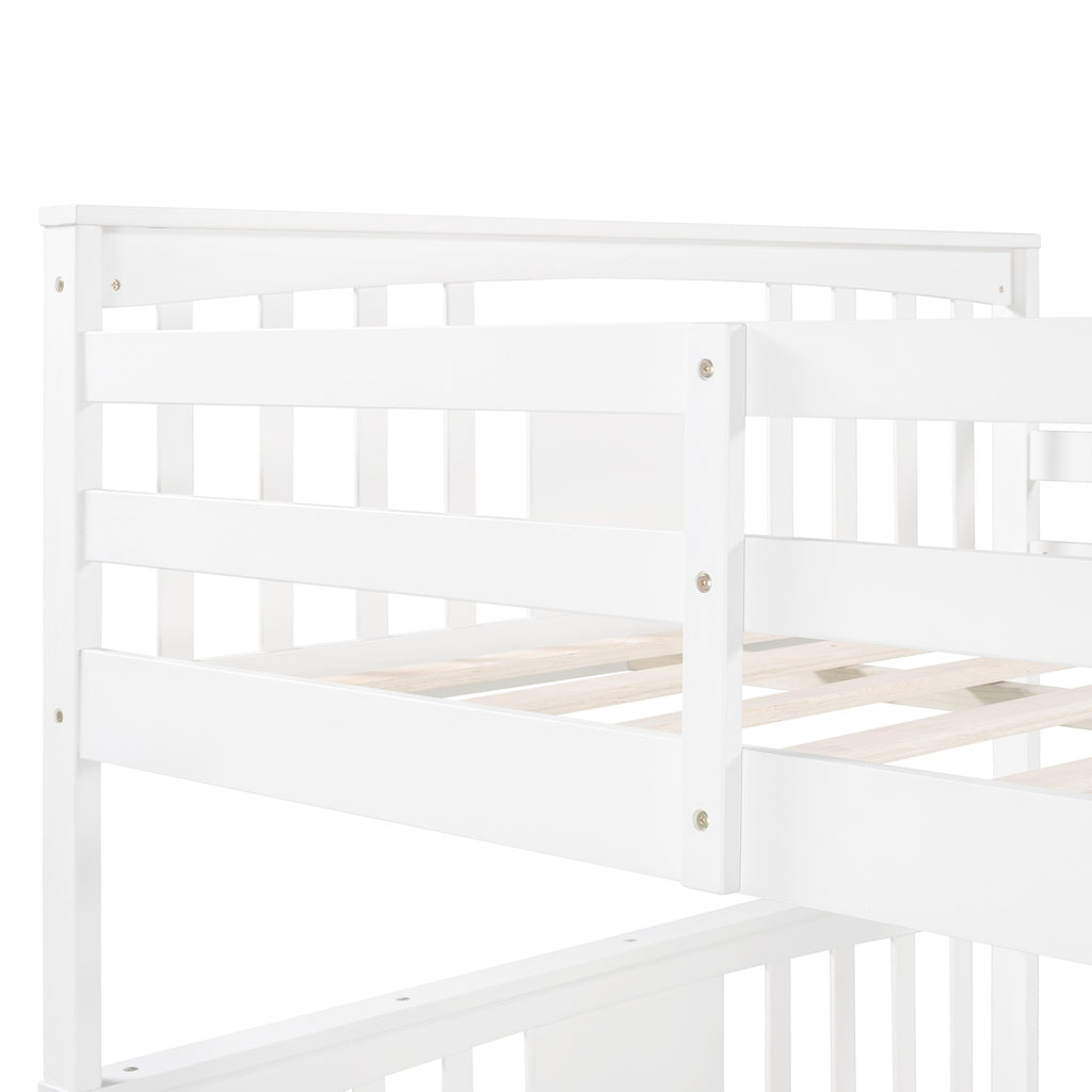 LuxxHomes  Modern White Full Over Full Bunk Bed with Two Drawers