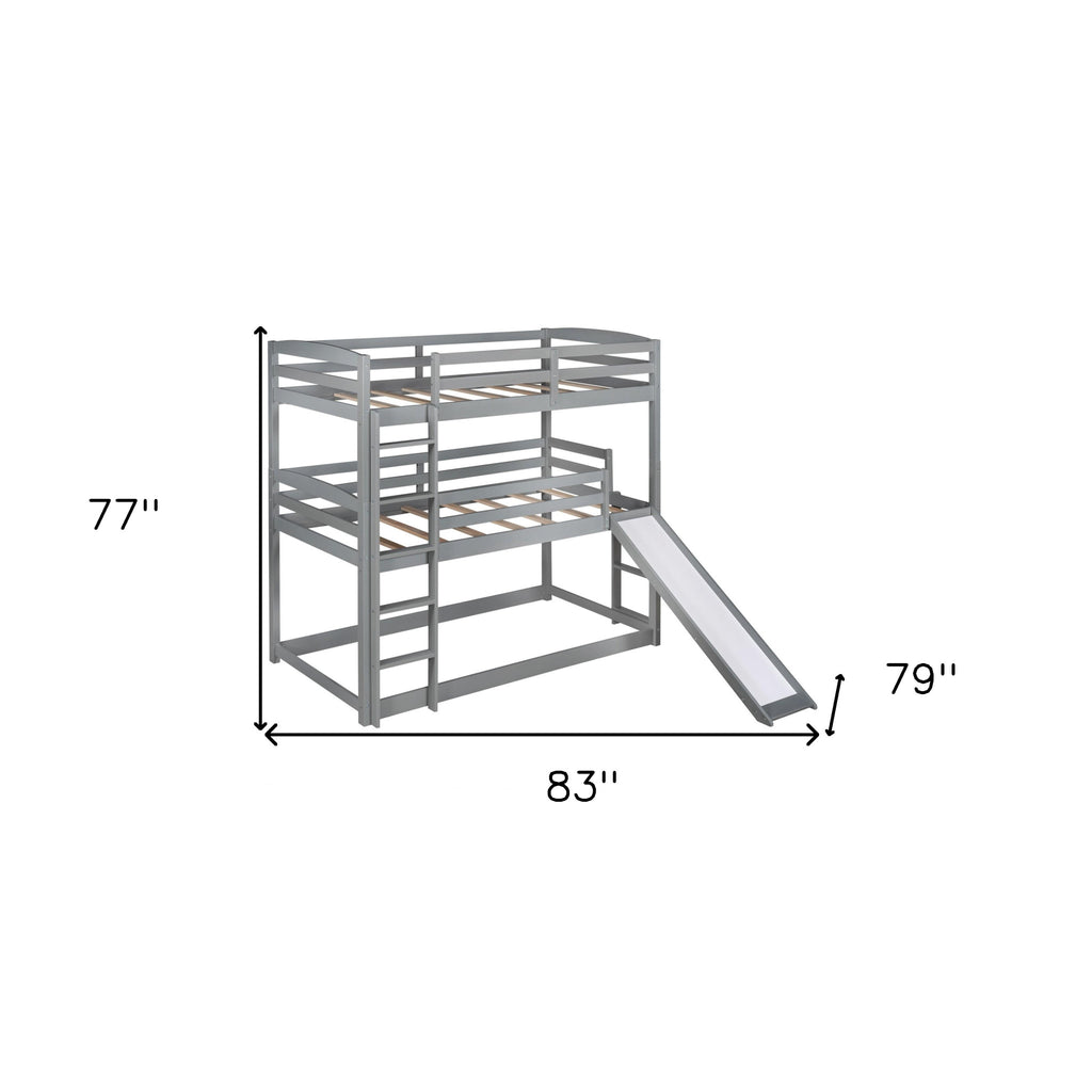 LuxxHomes  Gray Triple Bunk Twin Sized Bed with Slide