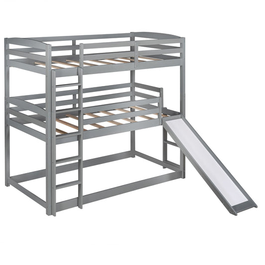 LuxxHomes  Gray Triple Bunk Twin Sized Bed with Slide