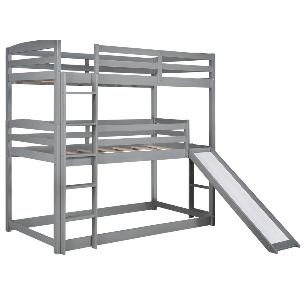 LuxxHomes  Gray Triple Bunk Twin Sized Bed with Slide