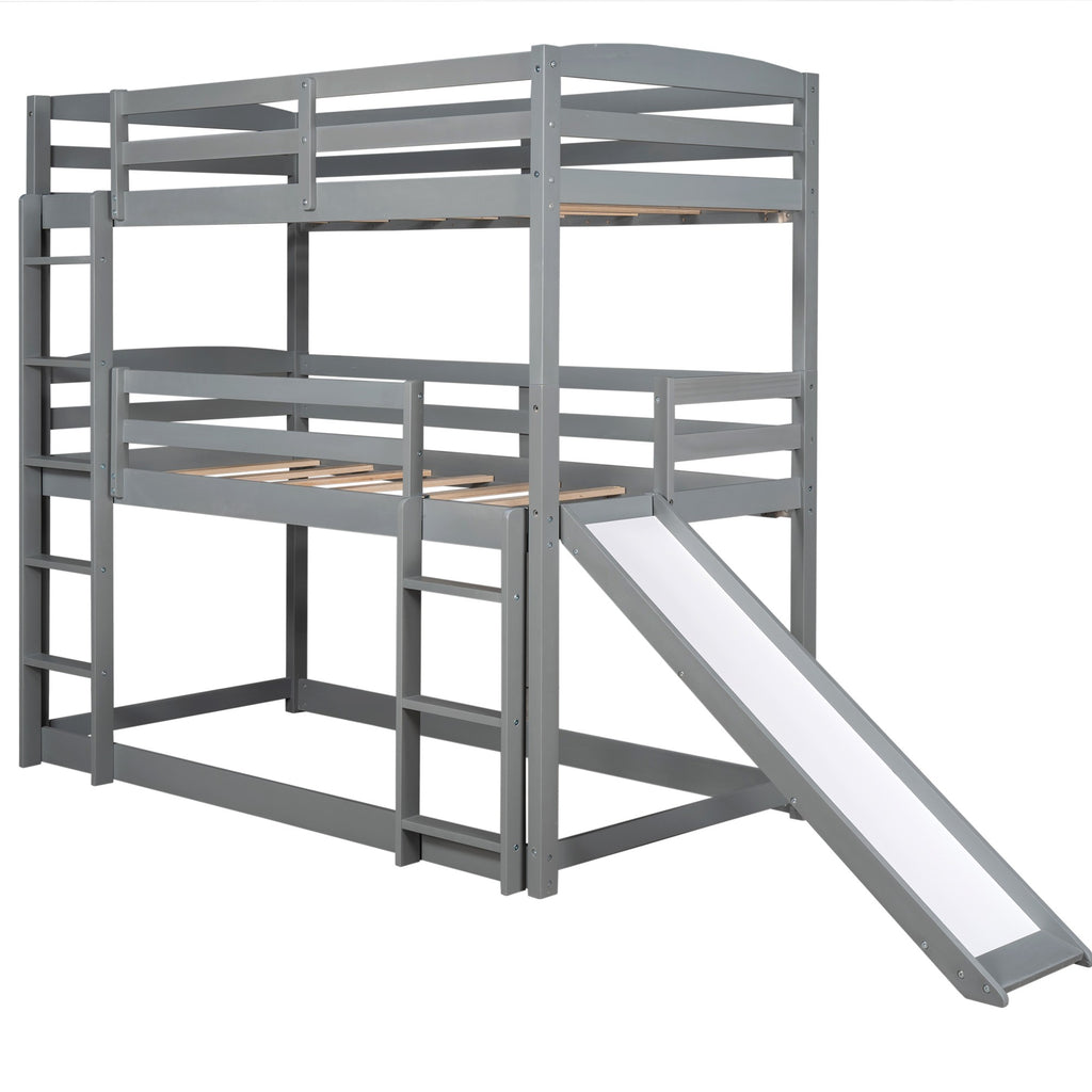 LuxxHomes  Gray Triple Bunk Twin Sized Bed with Slide