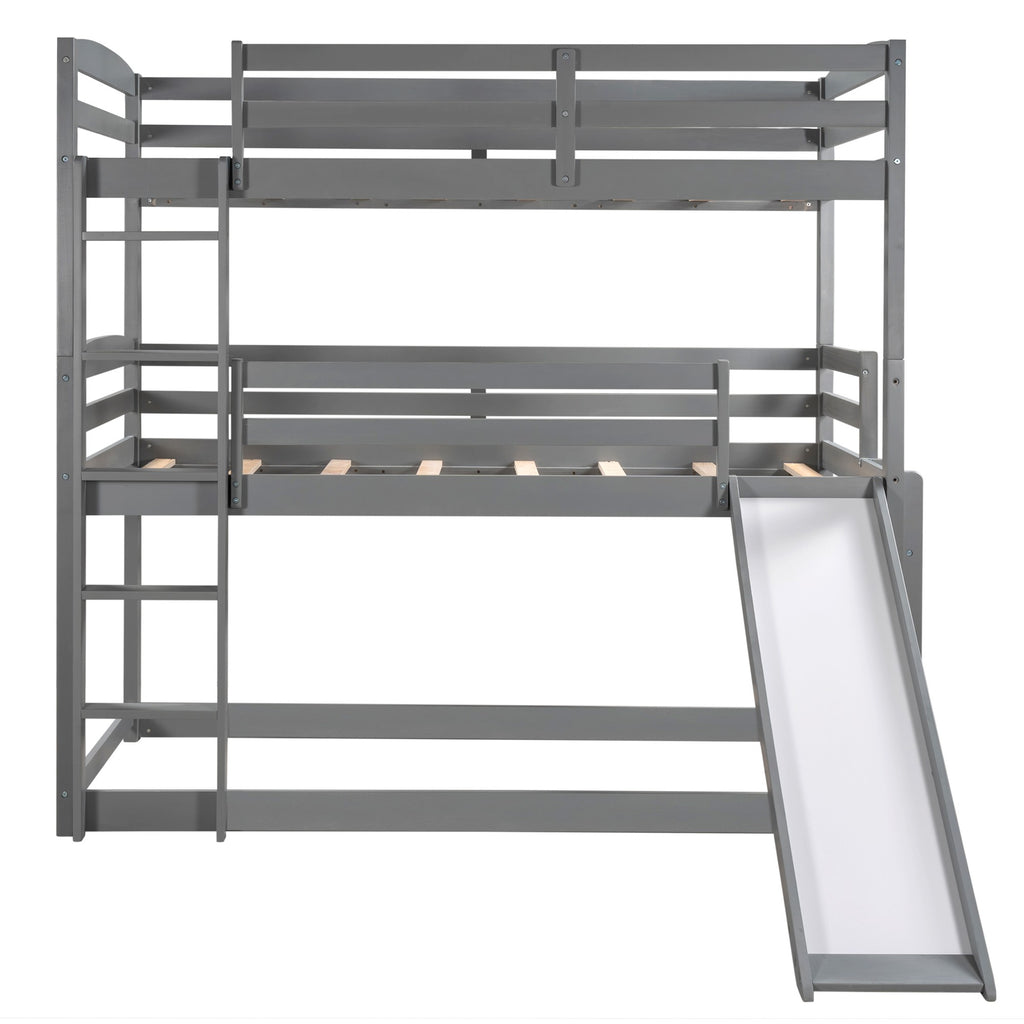 LuxxHomes  Gray Triple Bunk Twin Sized Bed with Slide