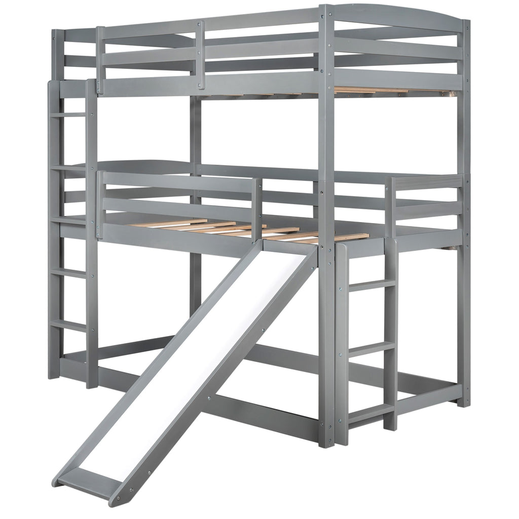 LuxxHomes  Gray Triple Bunk Twin Sized Bed with Slide