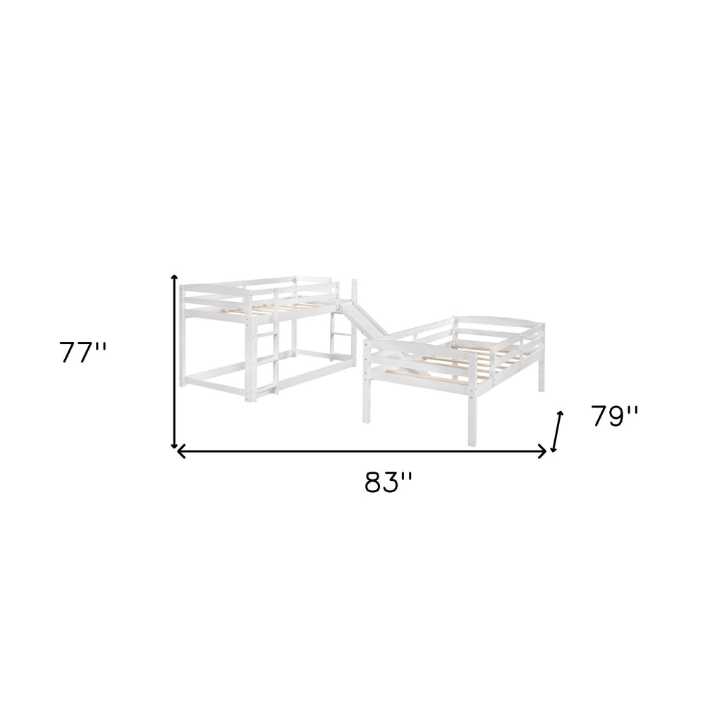 LuxxHomes  White Triple Bunk Twin Sized Bed with Slide