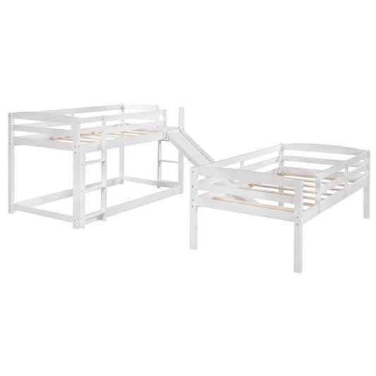 LuxxHomes  White Triple Bunk Twin Sized Bed with Slide