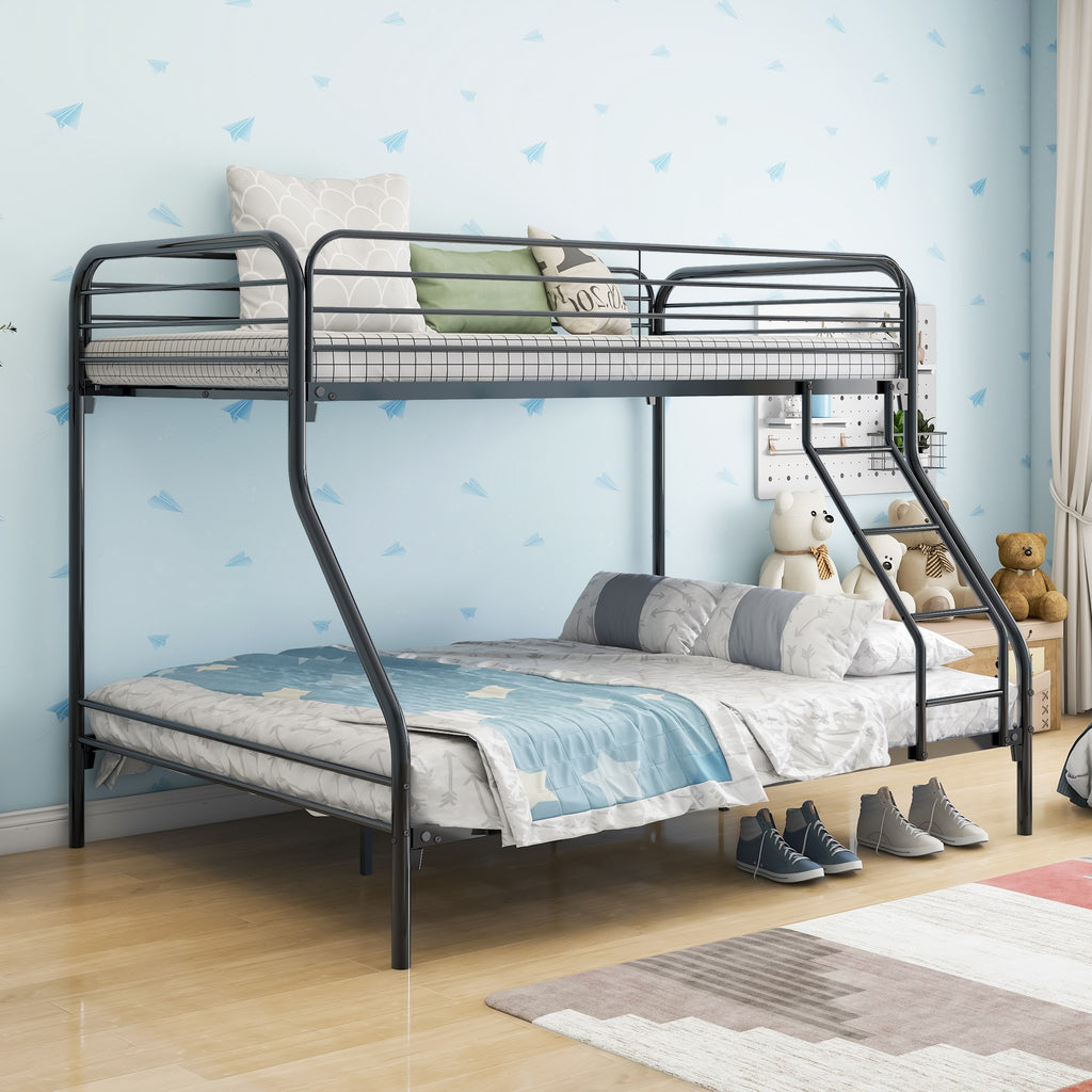 LuxxHomes  Black Heavy Duty Twin Over Full Metal Bunk Bed