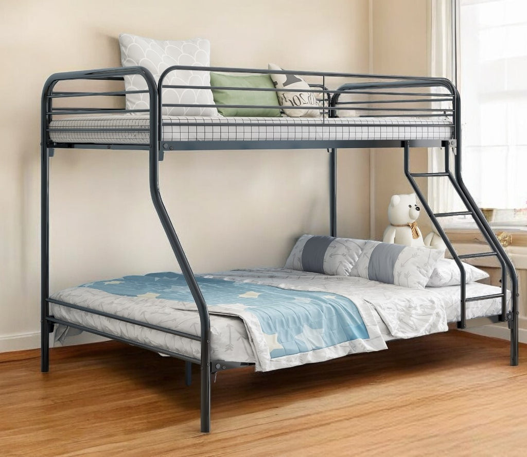 LuxxHomes  Black Heavy Duty Twin Over Full Metal Bunk Bed