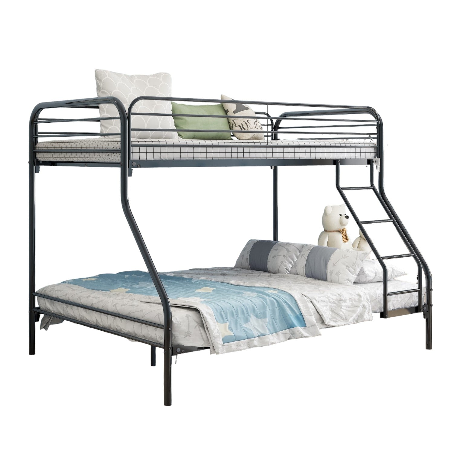 LuxxHomes  Black Heavy Duty Twin Over Full Metal Bunk Bed