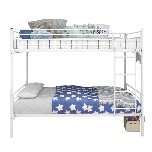 LuxxHomes  White Heavy Duty Twin Over Full Metal Bunk Bed