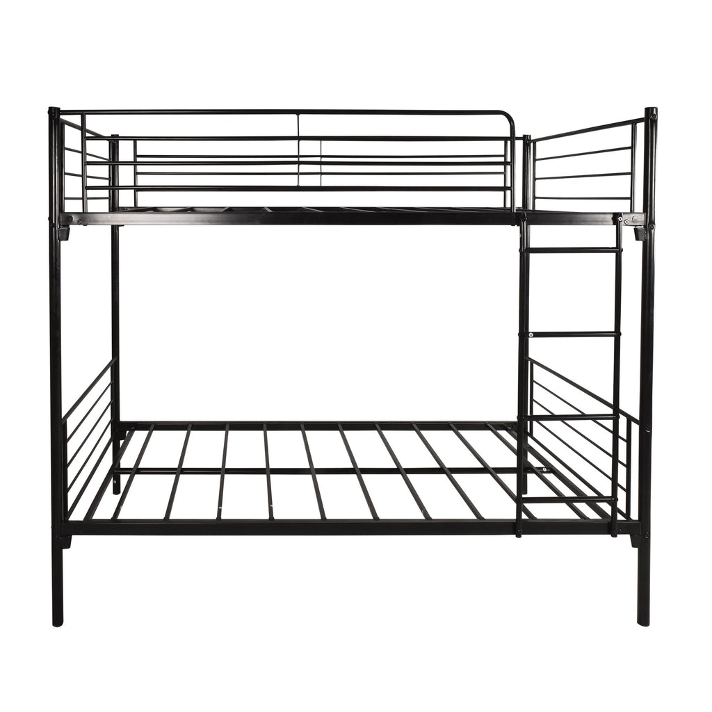 LuxxHomes  Black Heavy Duty Twin Over Twin Metal Bunk Bed with Ladder