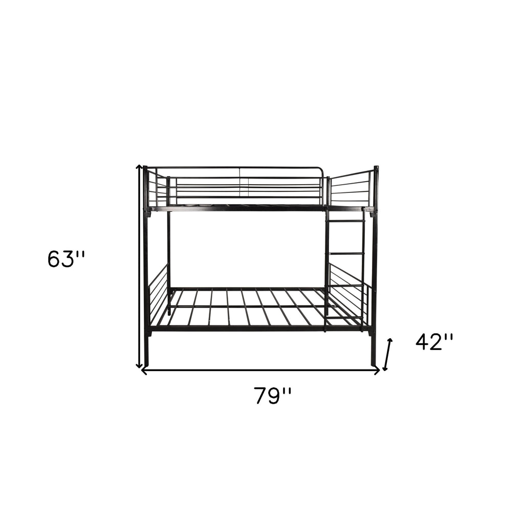 LuxxHomes  Black Heavy Duty Twin Over Twin Metal Bunk Bed with Ladder