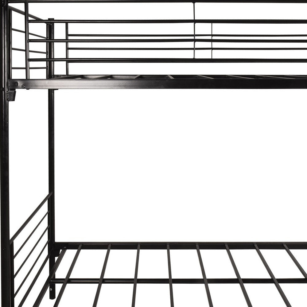 LuxxHomes  Black Heavy Duty Twin Over Twin Metal Bunk Bed with Ladder