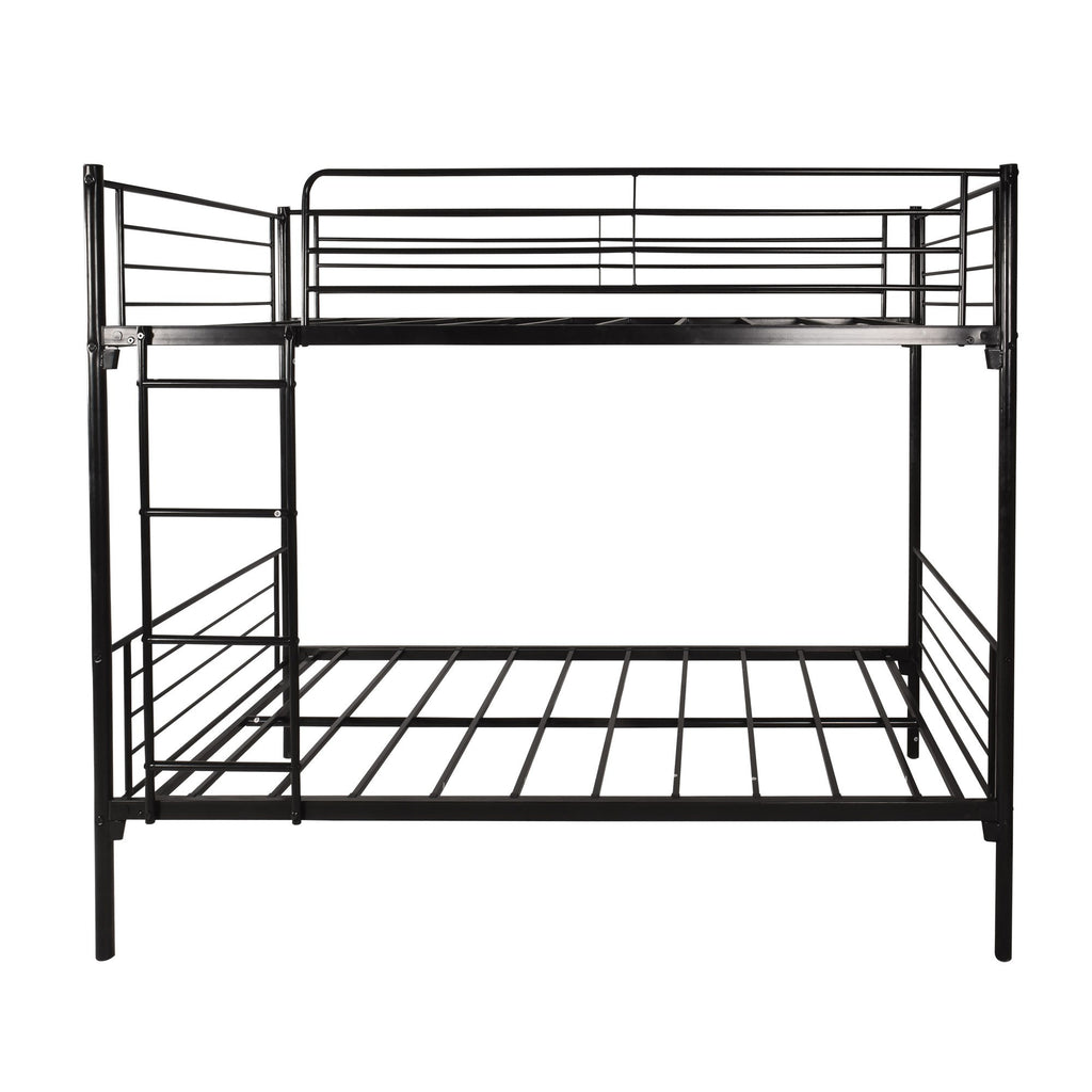 LuxxHomes  Black Heavy Duty Twin Over Twin Metal Bunk Bed with Ladder