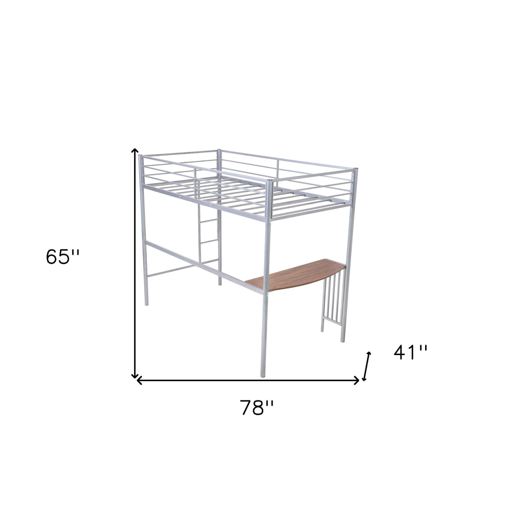 LuxxHomes  Silver Metal Twin Size Loft Bed with Desk