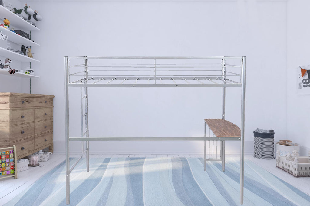 LuxxHomes  Silver Metal Twin Size Loft Bed with Desk