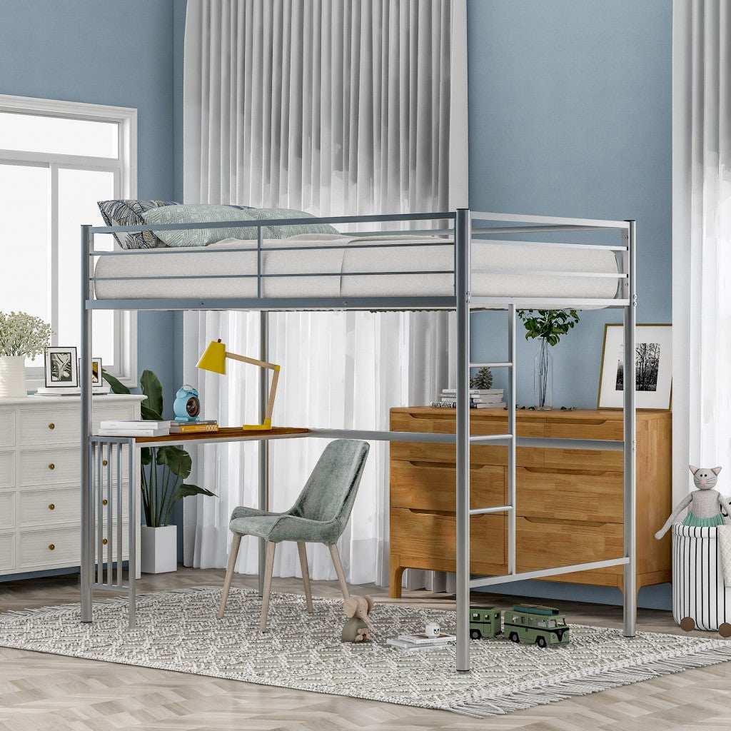 LuxxHomes  Silver Metal Twin Size Loft Bed with Desk