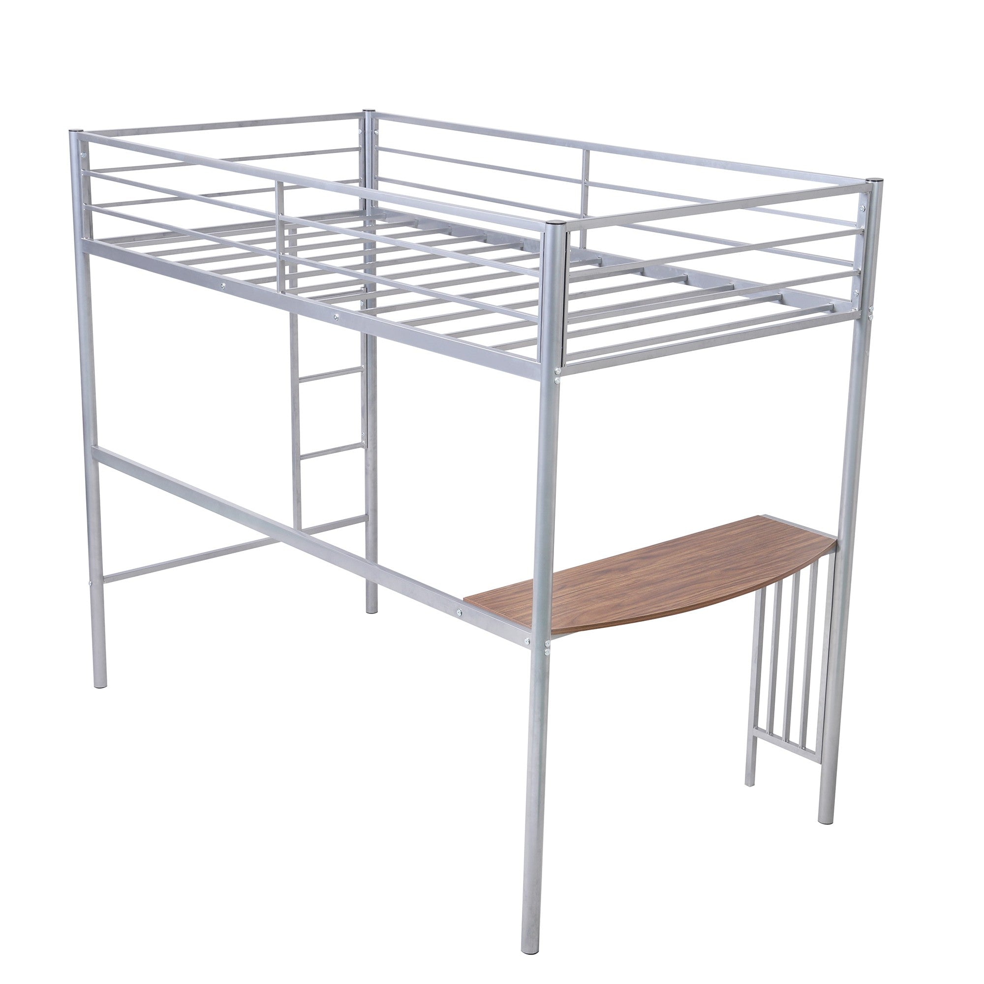 LuxxHomes  Silver Metal Twin Size Loft Bed with Desk