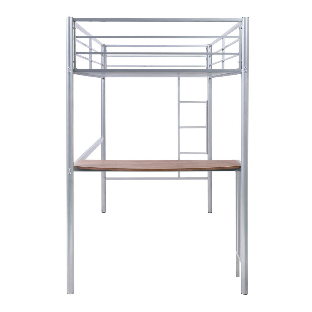 LuxxHomes  Silver Metal Twin Size Loft Bed with Desk