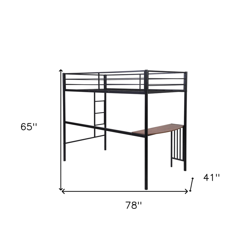 LuxxHomes  Black Metal Twin Size Loft Bed with Desk