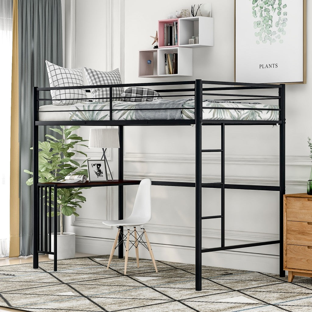 LuxxHomes  Black Metal Twin Size Loft Bed with Desk