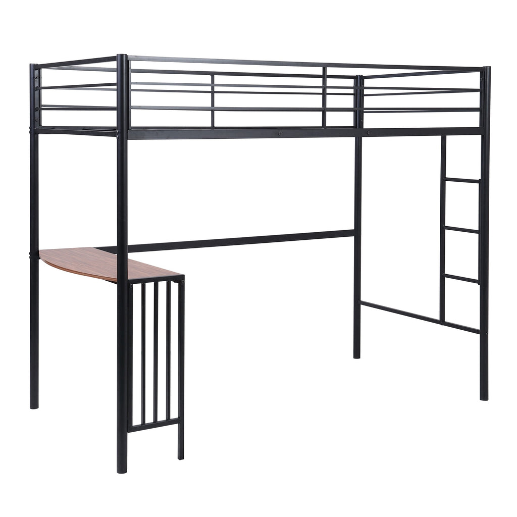 LuxxHomes  Black Metal Twin Size Loft Bed with Desk