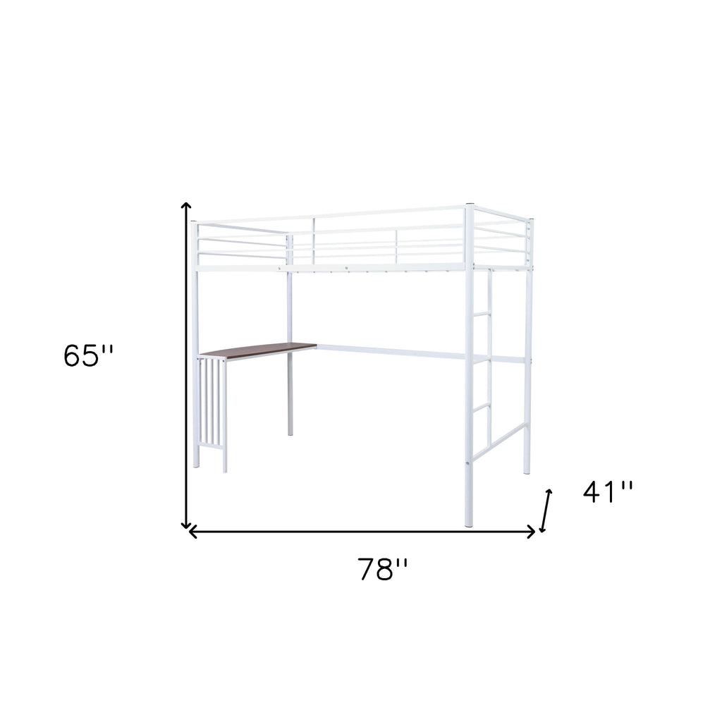 LuxxHomes  White Metal Twin Size Loft Bed with Desk