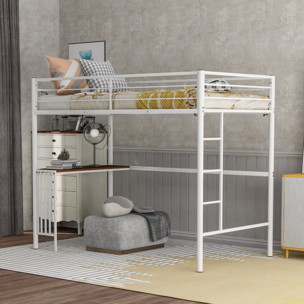 LuxxHomes  White Metal Twin Size Loft Bed with Desk