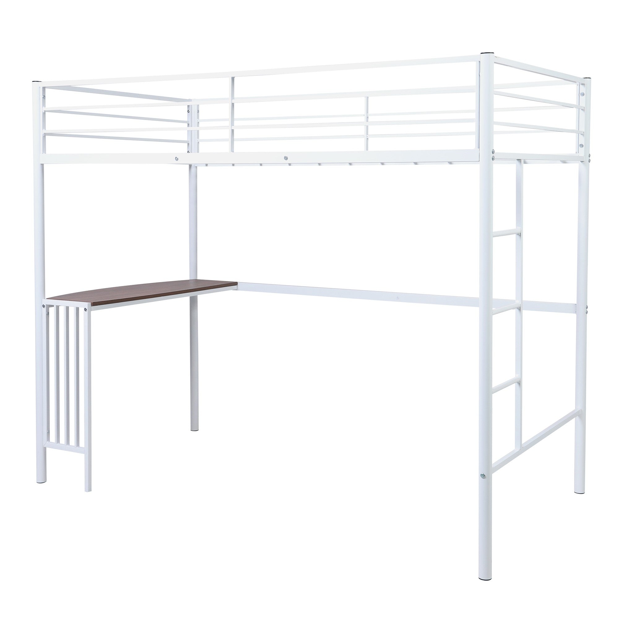 LuxxHomes  White Metal Twin Size Loft Bed with Desk