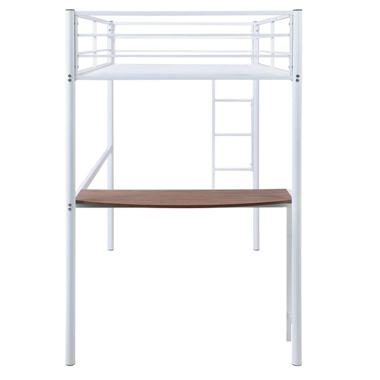 LuxxHomes  White Metal Twin Size Loft Bed with Desk