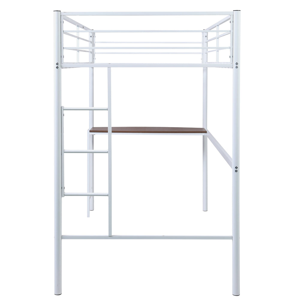 LuxxHomes  White Metal Twin Size Loft Bed with Desk