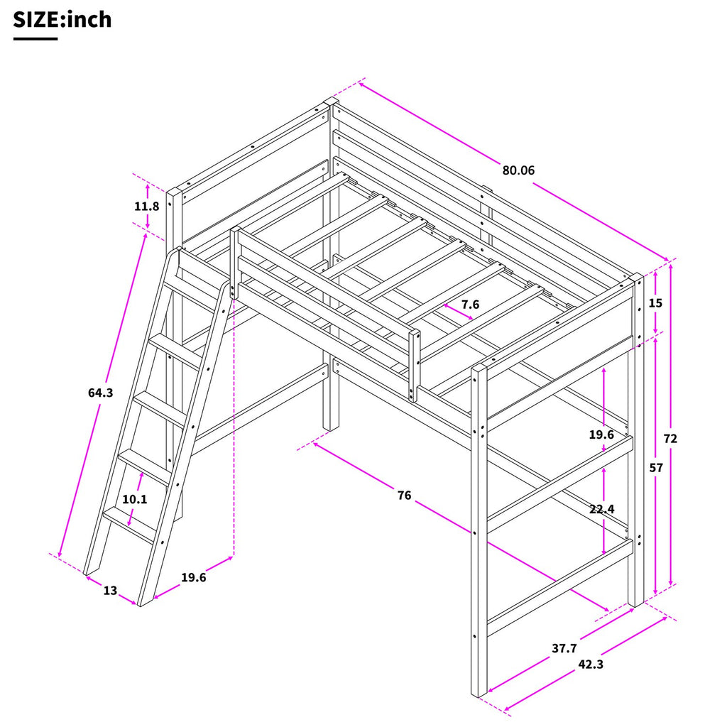 LuxxHomes  White Twin Size High Loft Bed