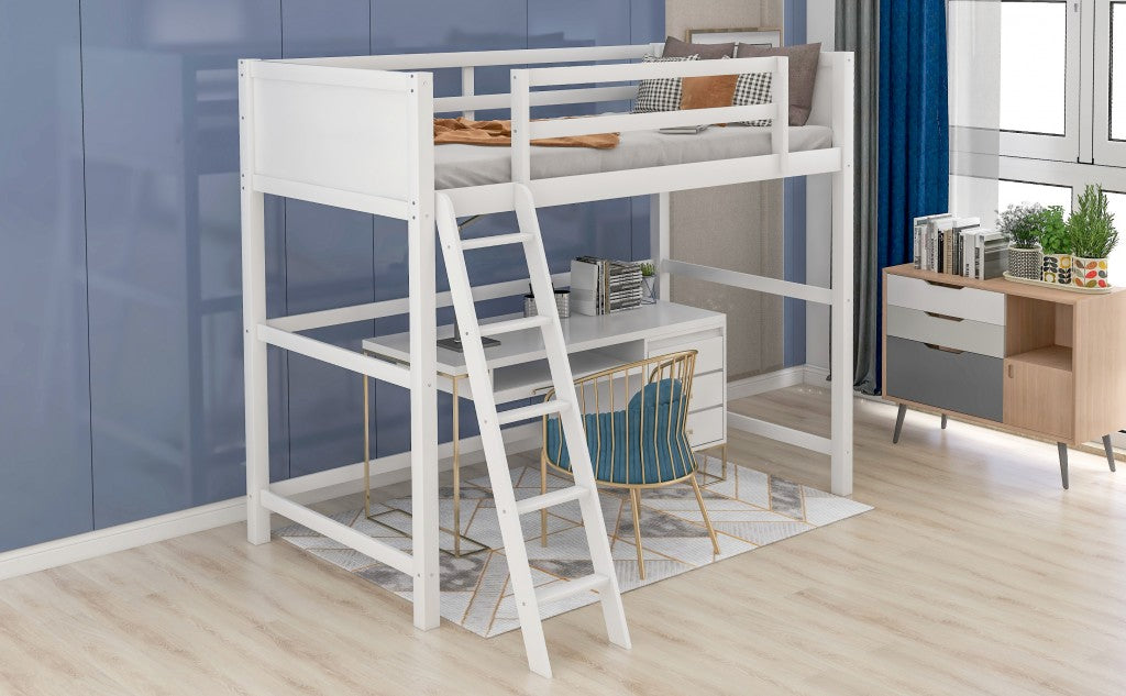 LuxxHomes  White Twin Size High Loft Bed