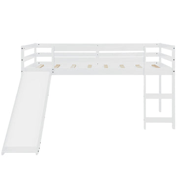 LuxxHomes  White Low Loft Bed With Slide