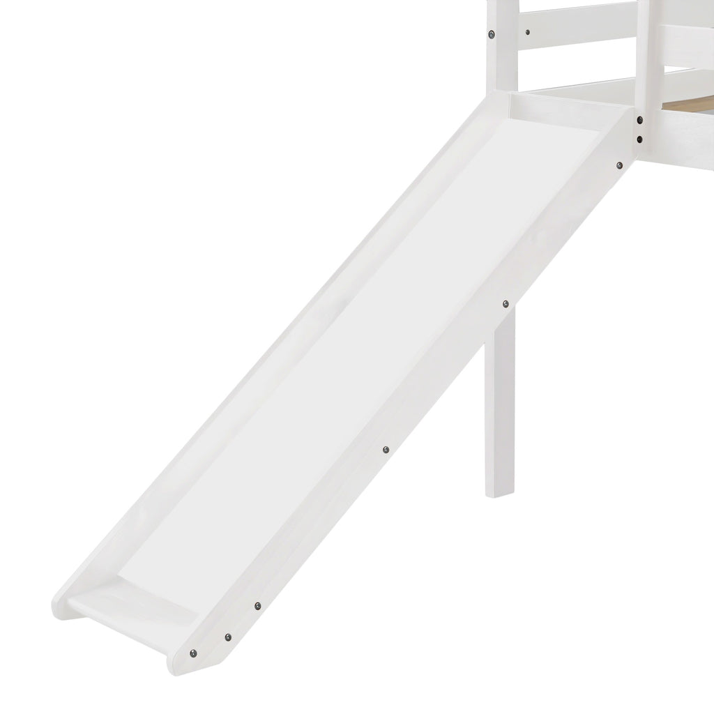 LuxxHomes  White Low Loft Bed With Slide